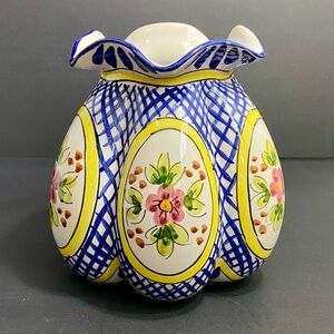 Vintage Portugal Hand Painted Florals Large Ceramic Art Pottery Vase Porta USA